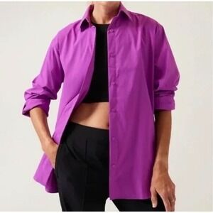 Athleta Oversized Poplin Top Jazzy Purple Button Down Shirt Size Large